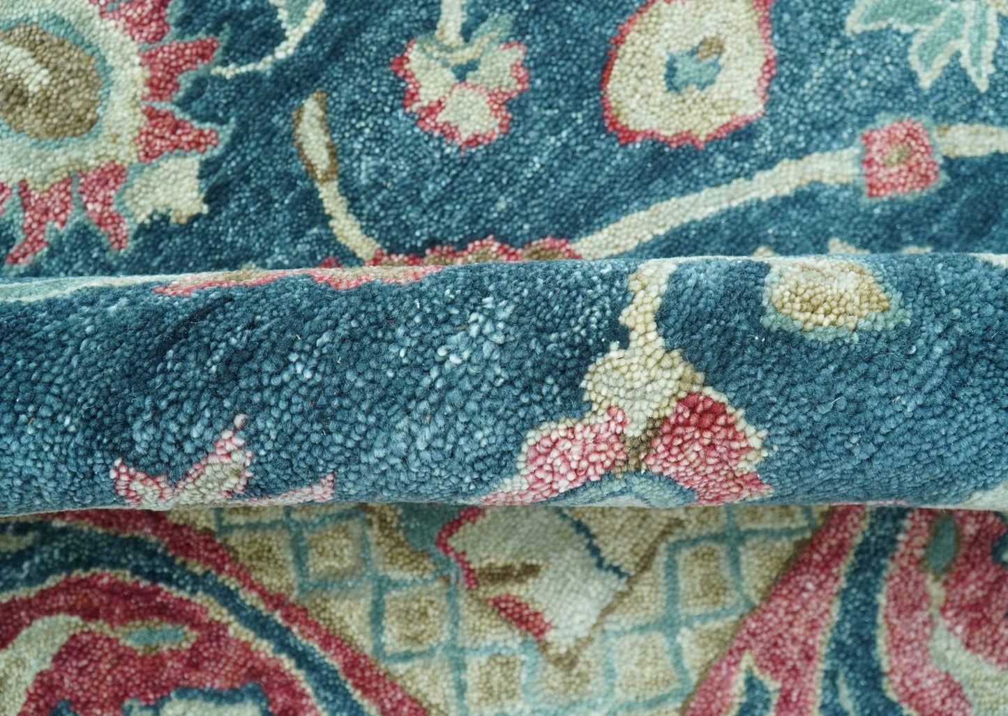 Custom Made Traditional Oushak Design Teal Hand Tufted Wool  Rug