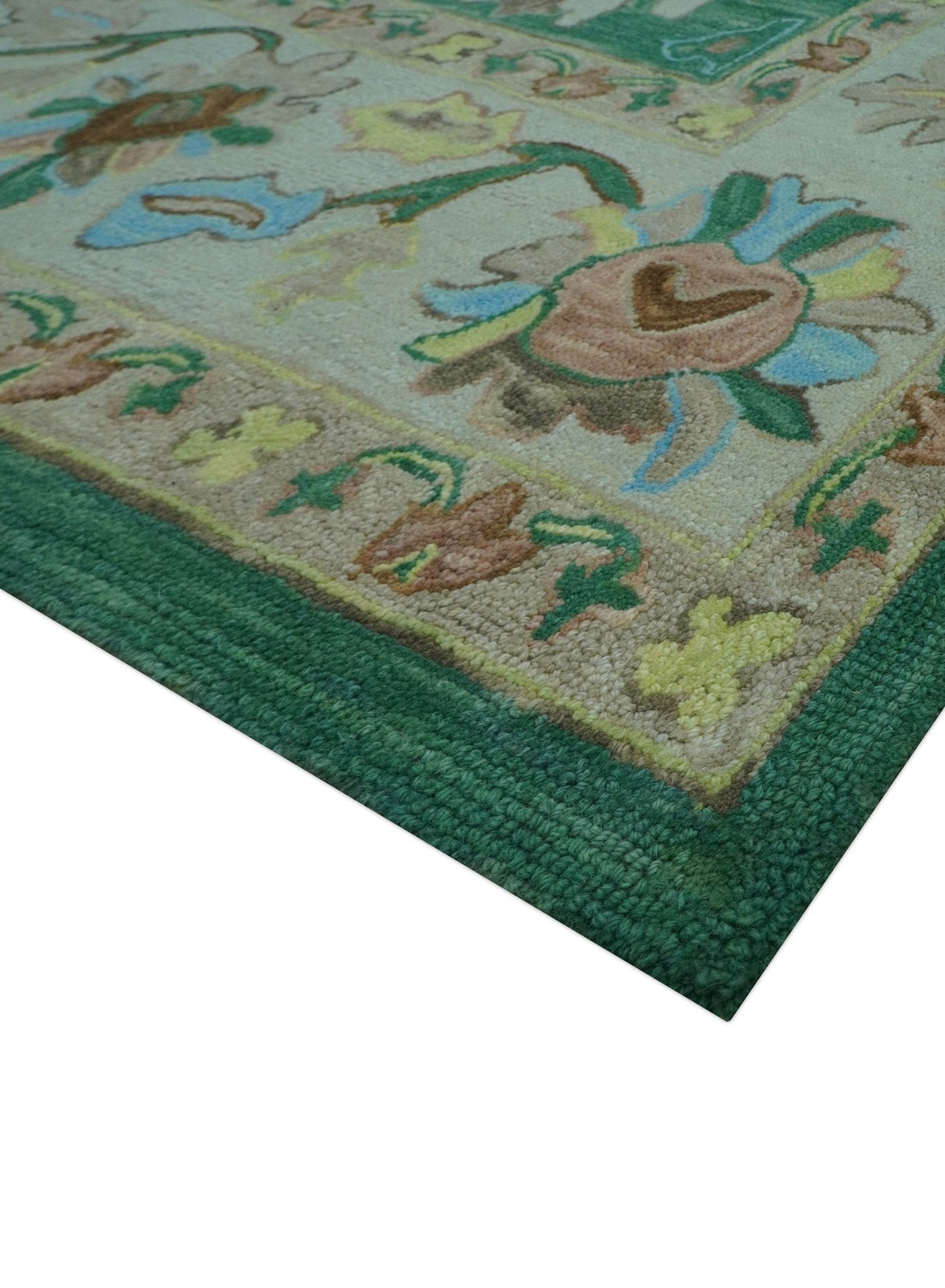 Custom Made Traditional Oushak Green Hand Tufted Wool Area Rug