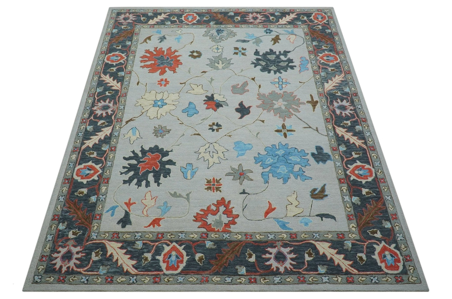 Custom Made Traditional Oushak Silver Hand Tufted Wool Area Rug
