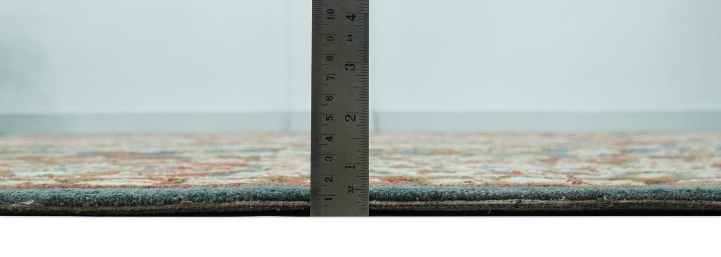Custom Made Traditional Persian Design Silver, Blue And Rust Hand Tufted Wool Area Rug