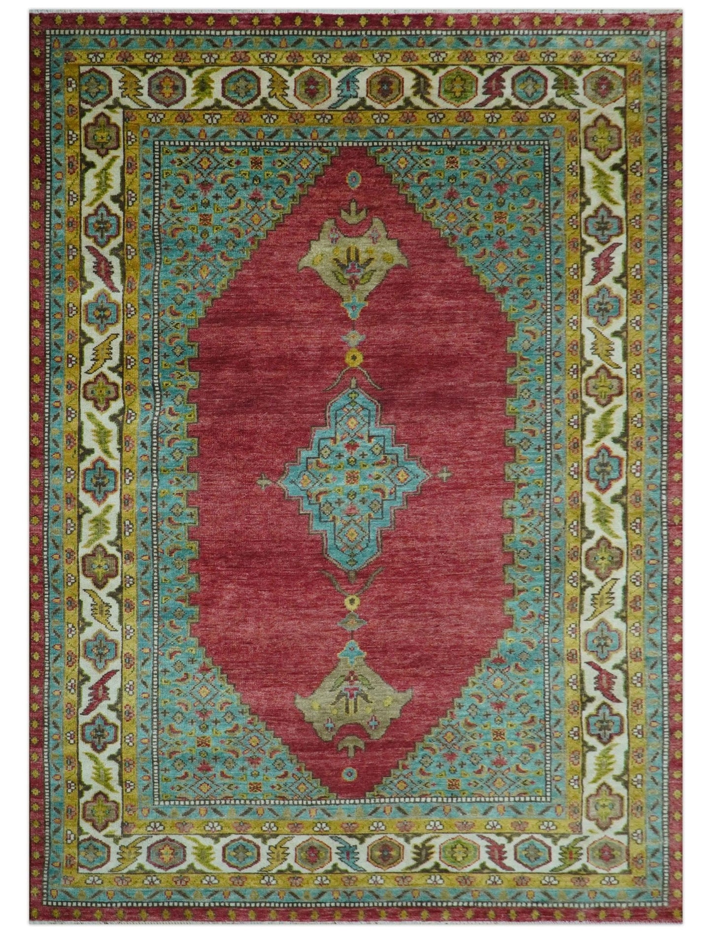 Custom Made Traditional Serapi Red And Blue Hand Knotted Wool Rug