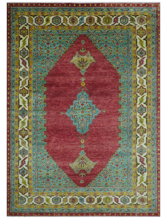 Custom Made Traditional Serapi Red And Blue Hand Knotted Wool Rug