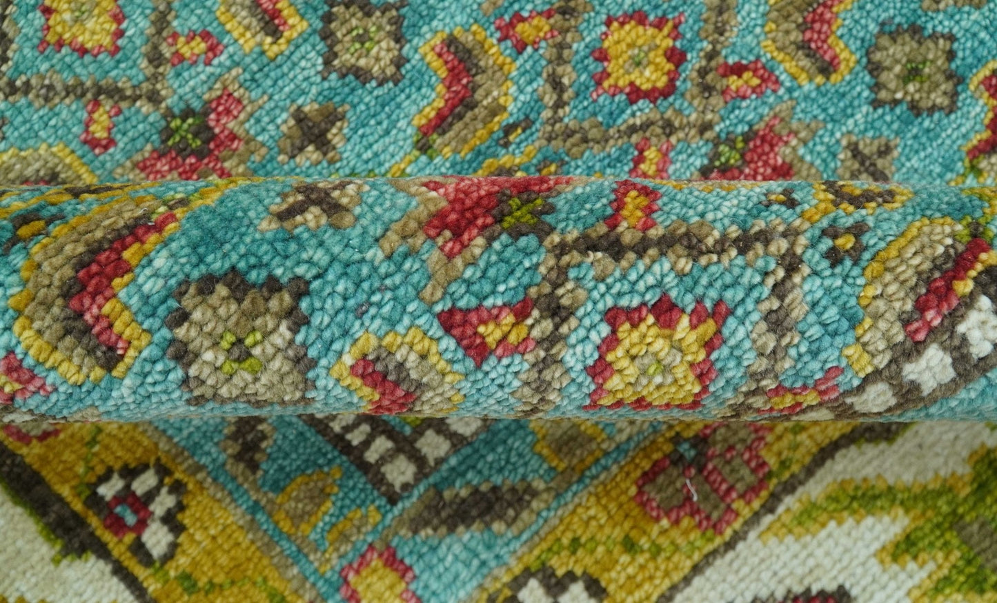 Custom Made Traditional Serapi Red And Blue Hand Knotted Wool Rug