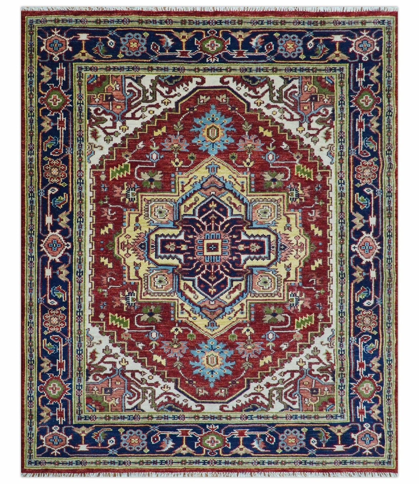 Custom Made Traditional Serapi Rust And Blue Hand Knotted wool area rug