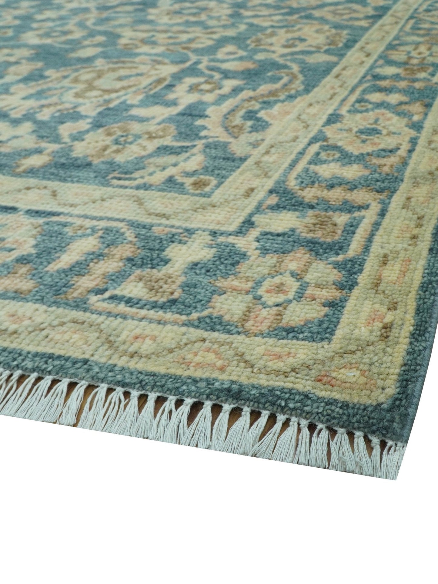 Custom Made Traditional Teal Oushak Hand Knotted Wool Rug
