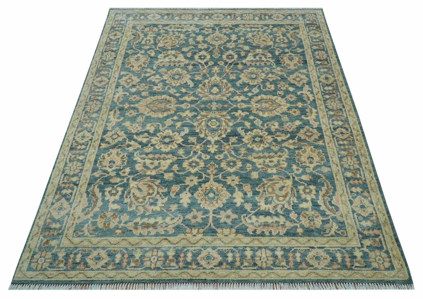 Custom Made Traditional Teal Oushak Hand Knotted Wool Rug
