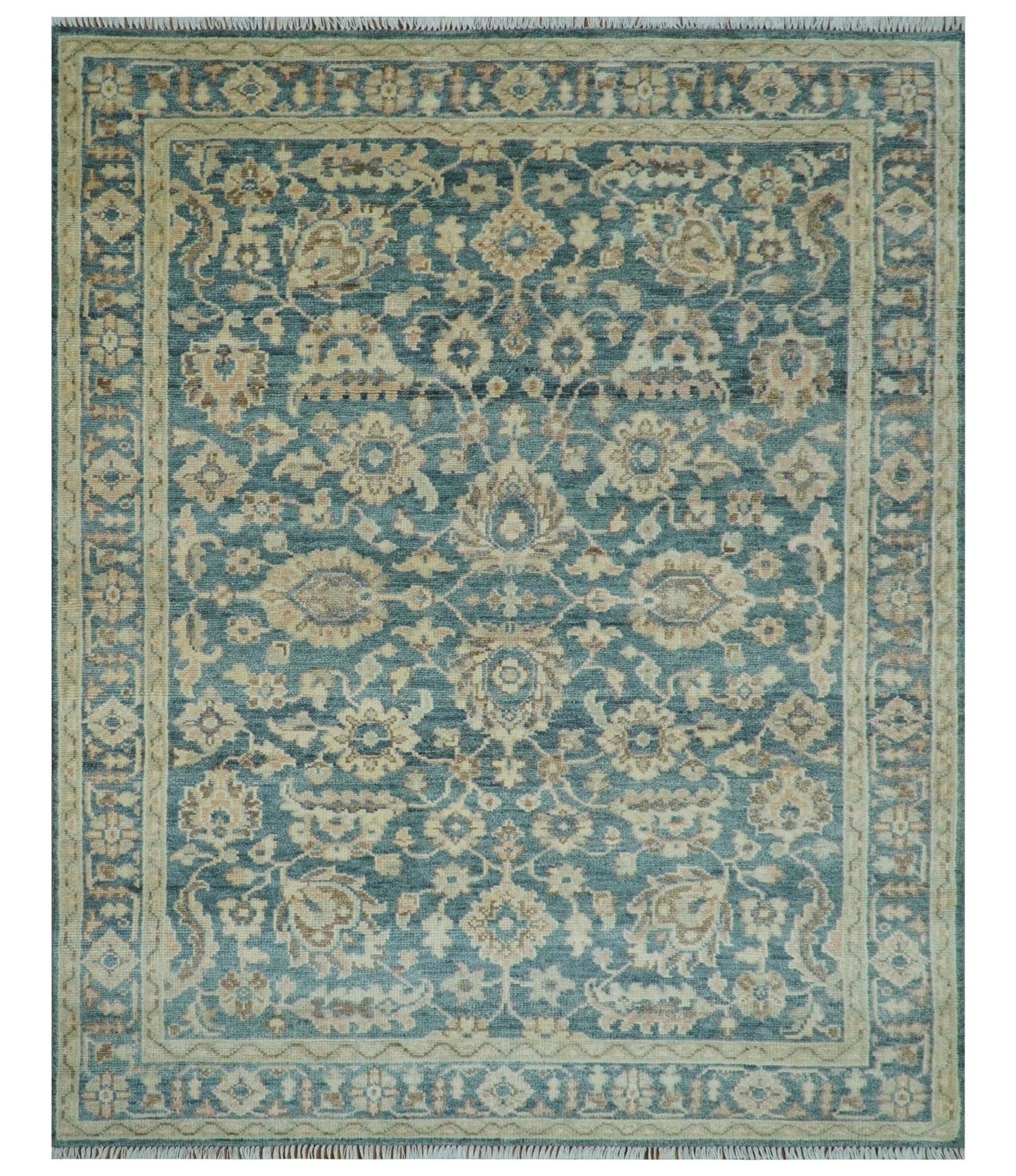 Custom Made Traditional Teal Oushak Hand Knotted Wool Rug