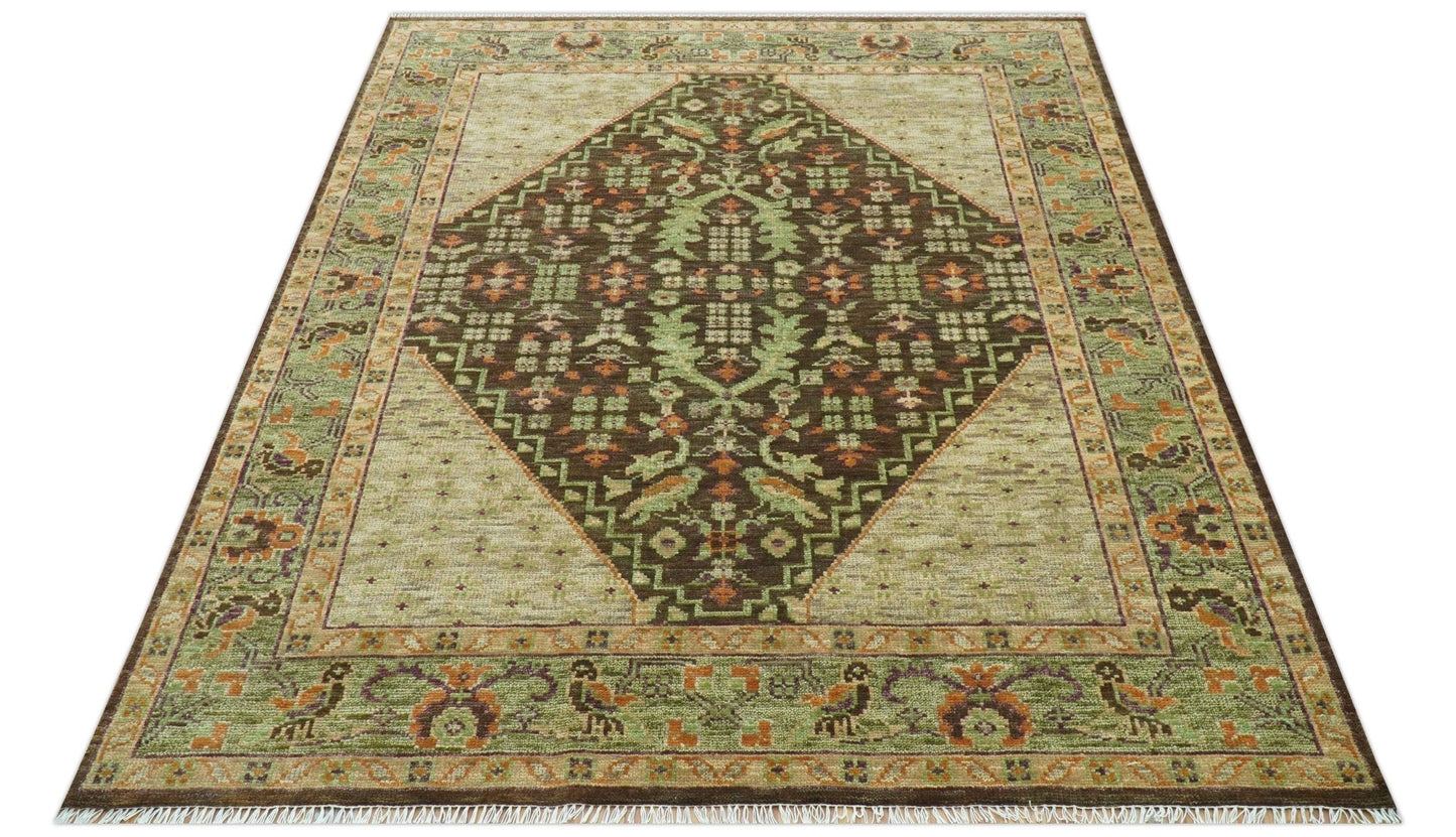 Custom Made Traditional Tribal Beige And Brown Hand Knotted wool area rug