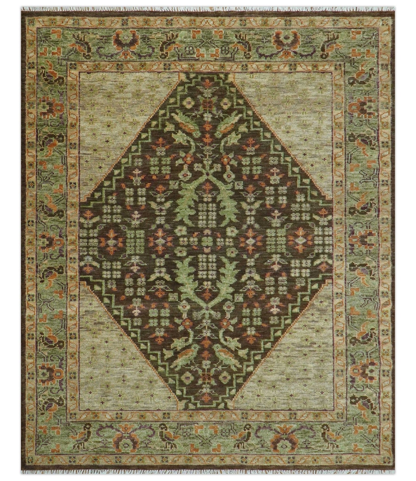 Custom Made Traditional Tribal Beige And Brown Hand Knotted wool area rug