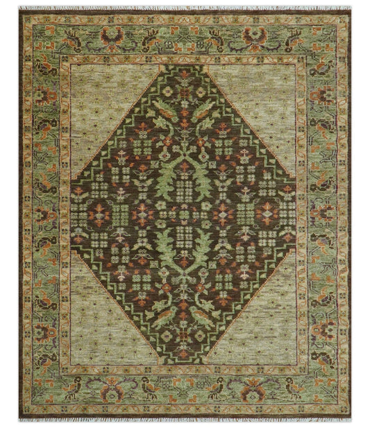 Custom Made Traditional Tribal Beige And Brown Hand Knotted wool area rug