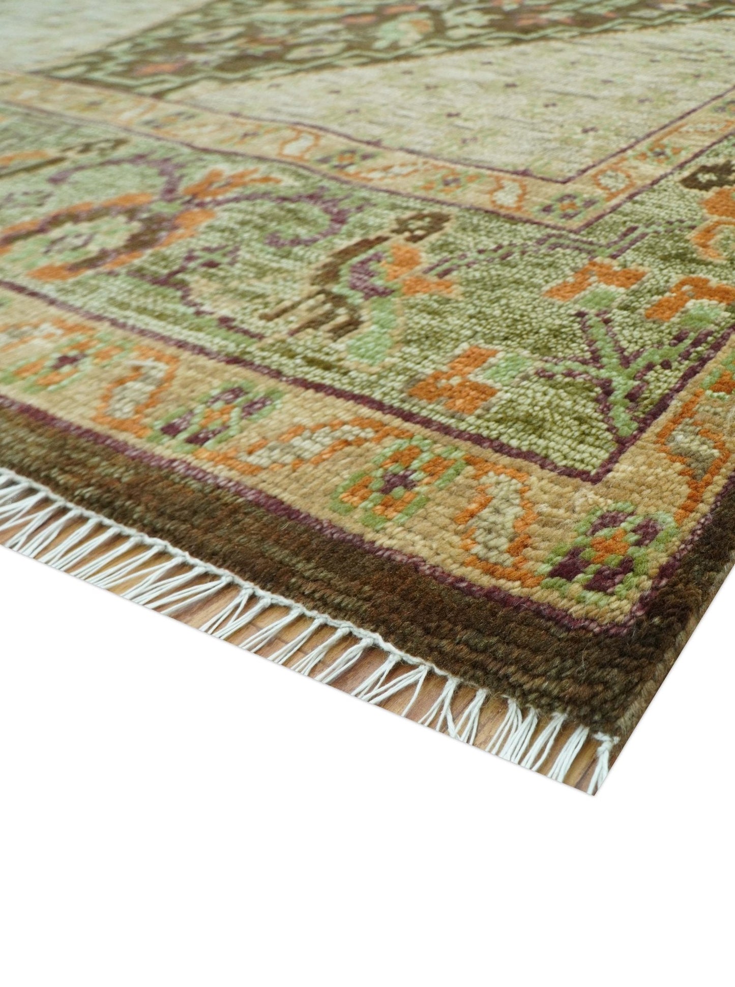 Custom Made Traditional Tribal Beige And Brown Hand Knotted wool area rug
