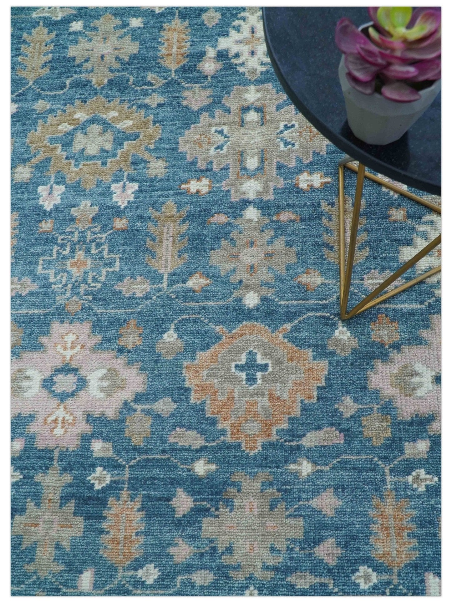 Custom Made Traditional Turkish Blue Hand knotted Wool Area Rug