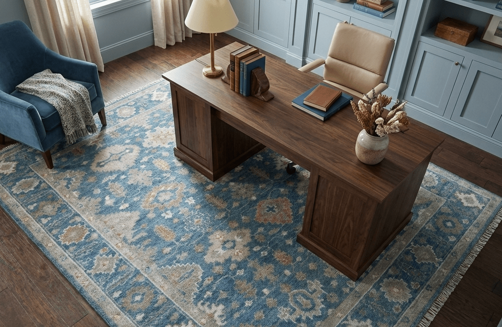 Custom Made Traditional Turkish Blue Hand knotted Wool Area Rug