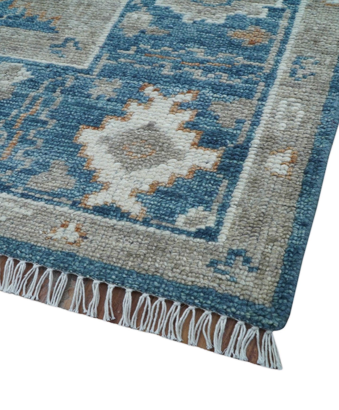Custom Made Traditional Turkish Blue Hand knotted Wool Area Rug