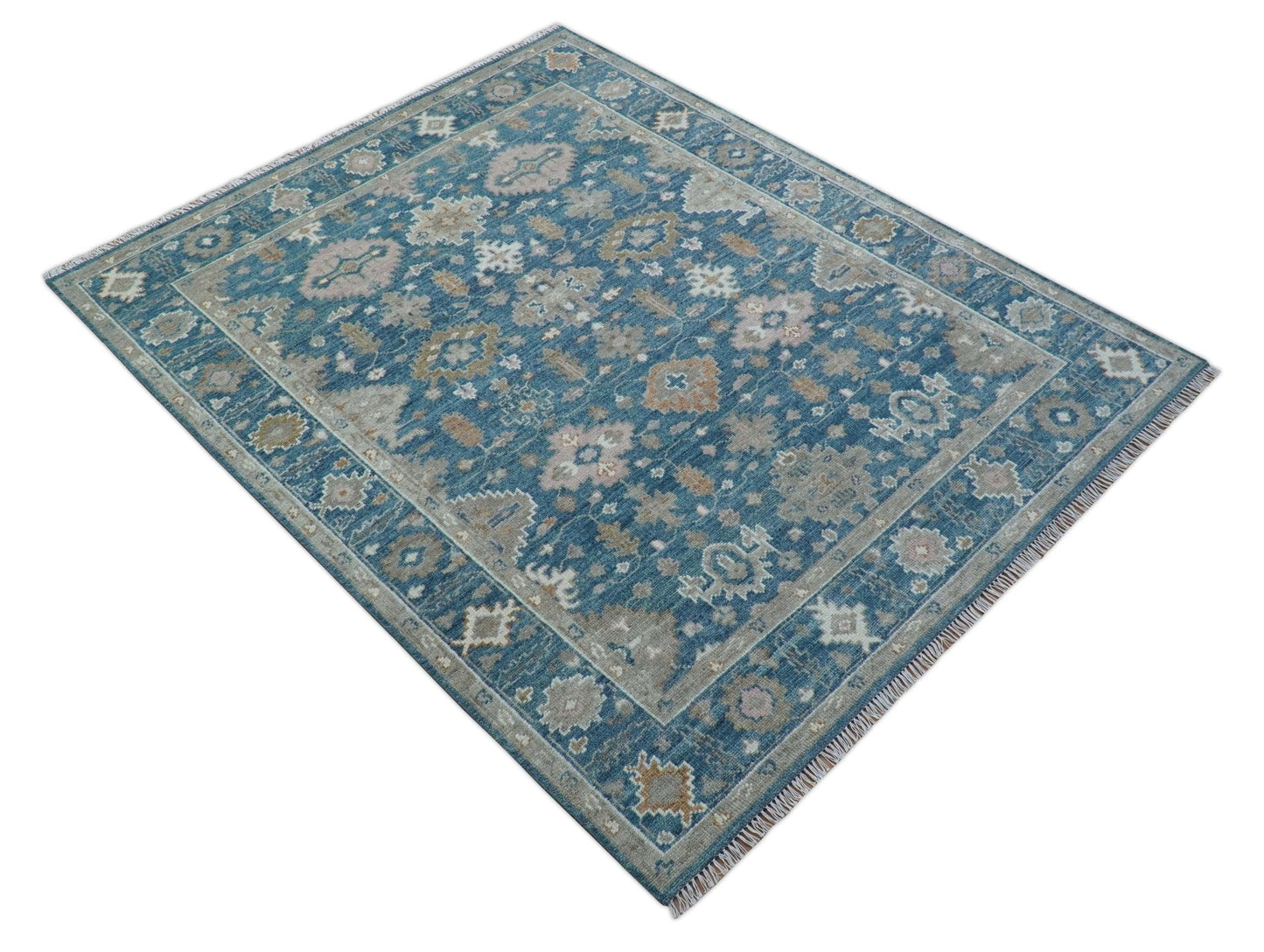 Custom Made Traditional Turkish Blue Hand knotted Wool Area Rug