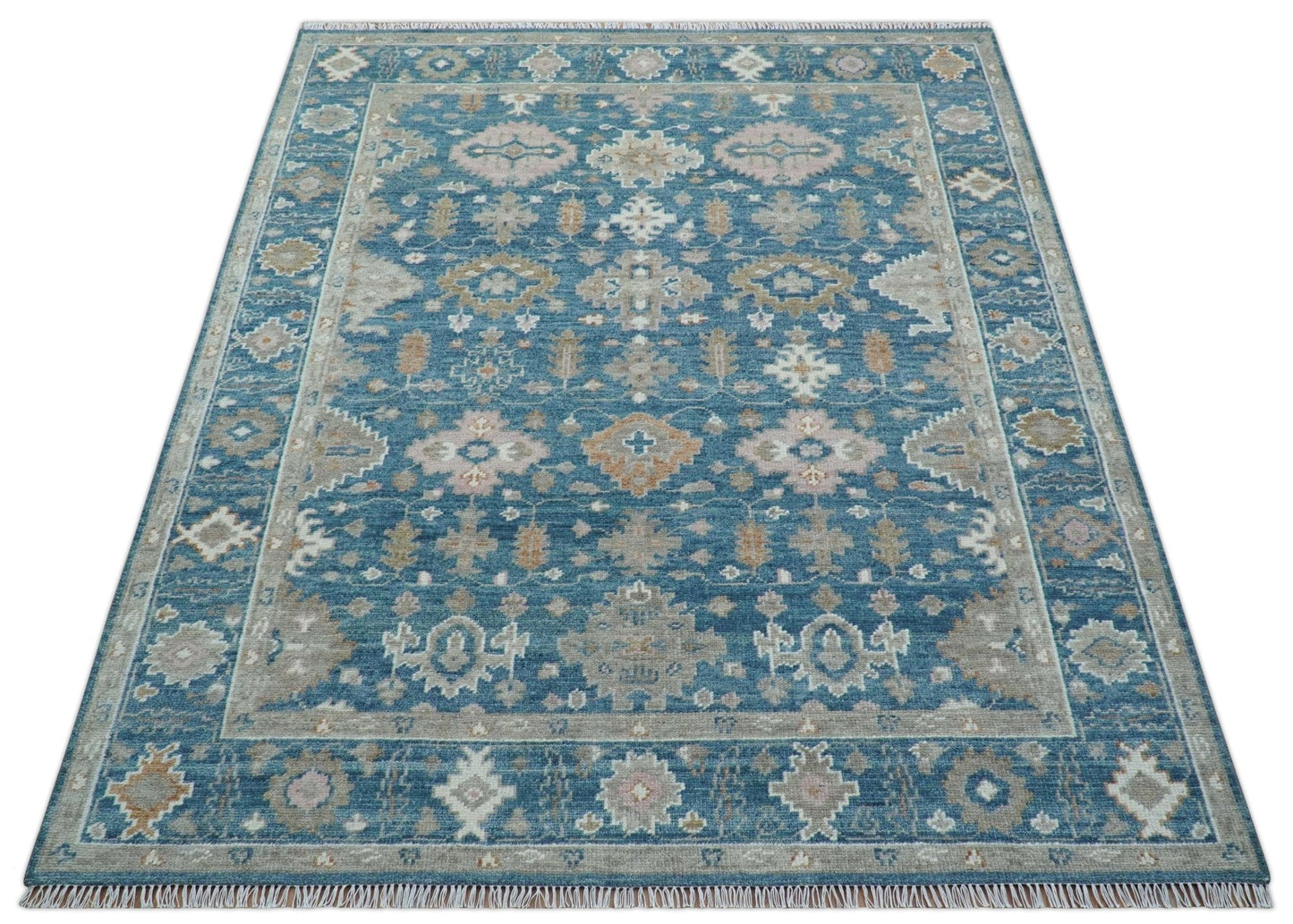 Custom Made Traditional Turkish Blue Hand knotted Wool Area Rug