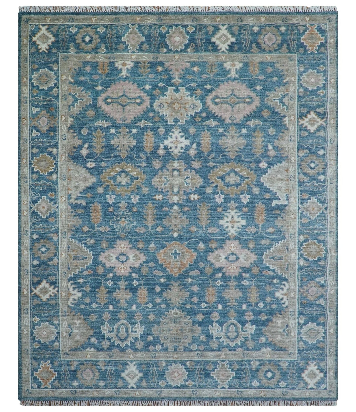 Custom Made Traditional Turkish Blue Hand knotted Wool Area Rug