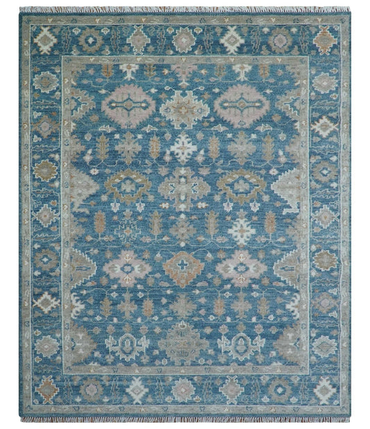 Custom Made Traditional Turkish Blue Hand knotted Wool Area Rug
