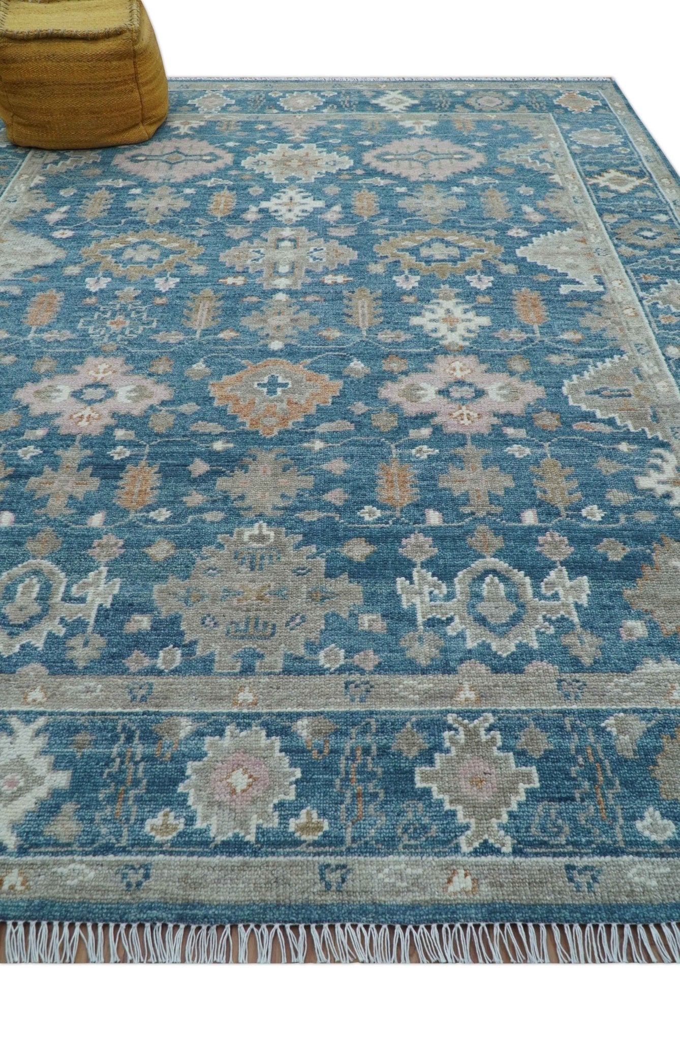 Custom Made Traditional Turkish Blue Hand knotted Wool Area Rug