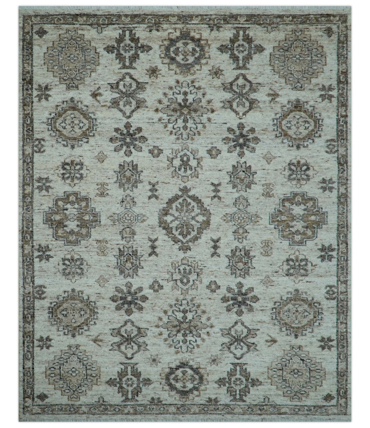 Custom Made Traditional Turkish Design Beige Hand Knotted Natural Wool Area Rug