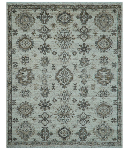 Custom Made Traditional Turkish Design Beige Hand Knotted Natural Wool Area Rug