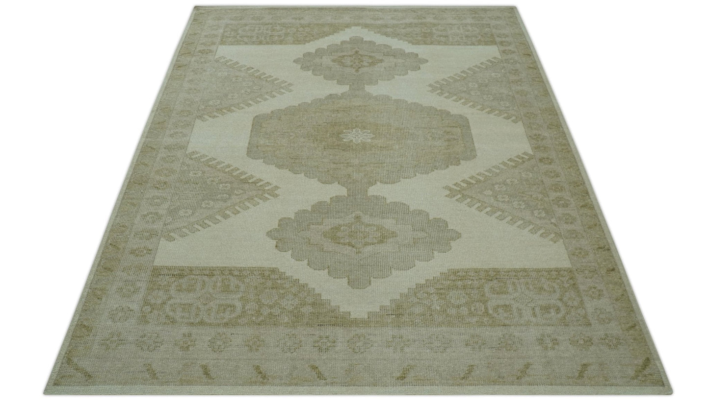 Custom Made Traditional Turkish Design Beige Hand knotted Wool Area Rug
