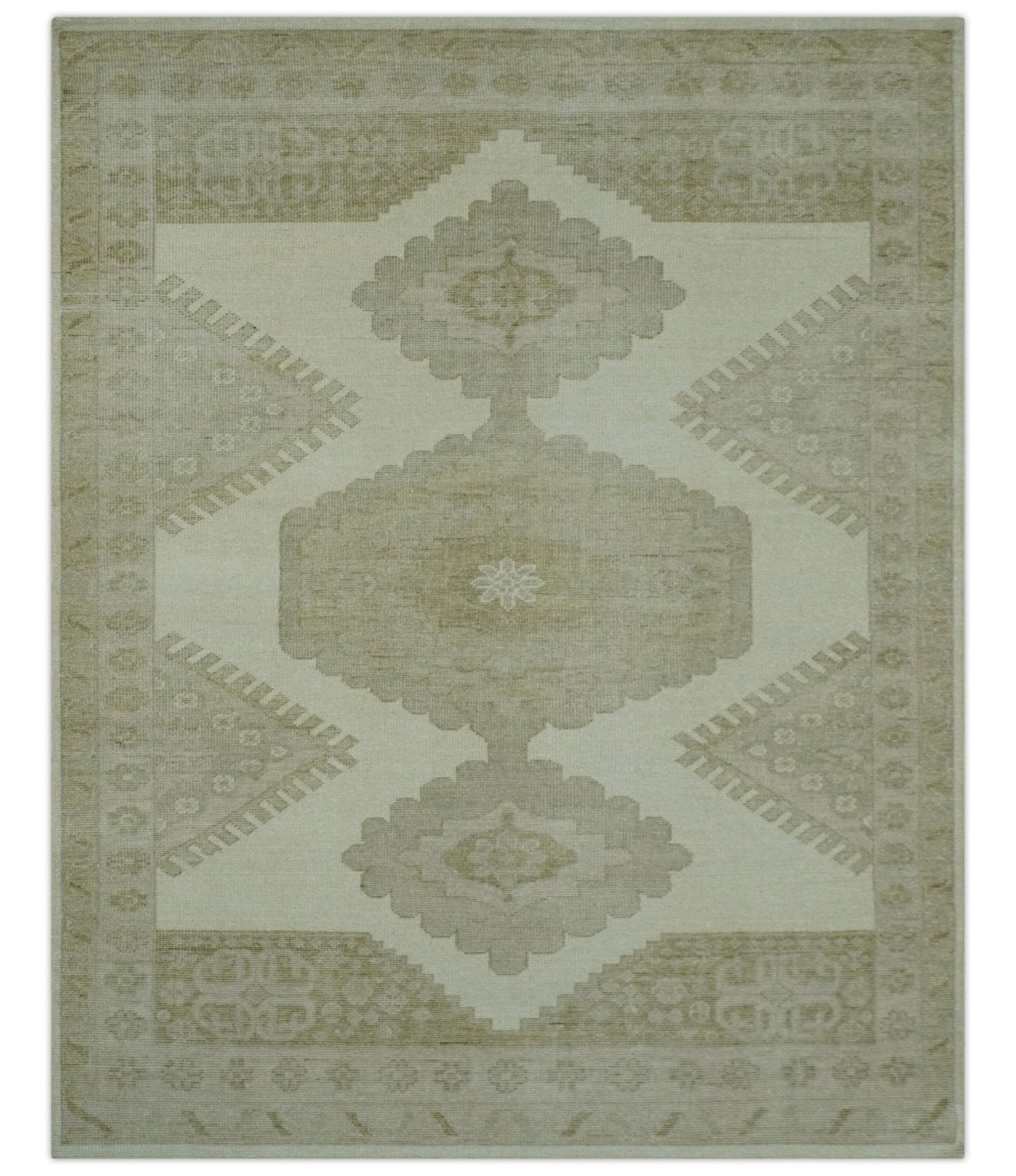 Custom Made Traditional Turkish Design Beige Hand knotted Wool Area Rug