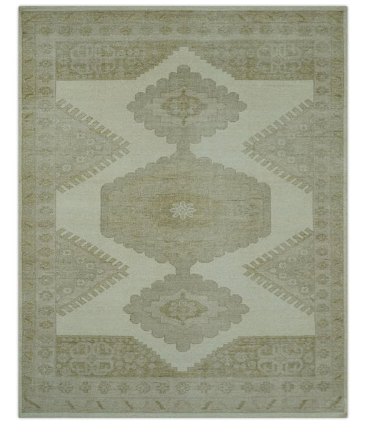 Custom Made Traditional Turkish Design Beige Hand knotted Wool Area Rug
