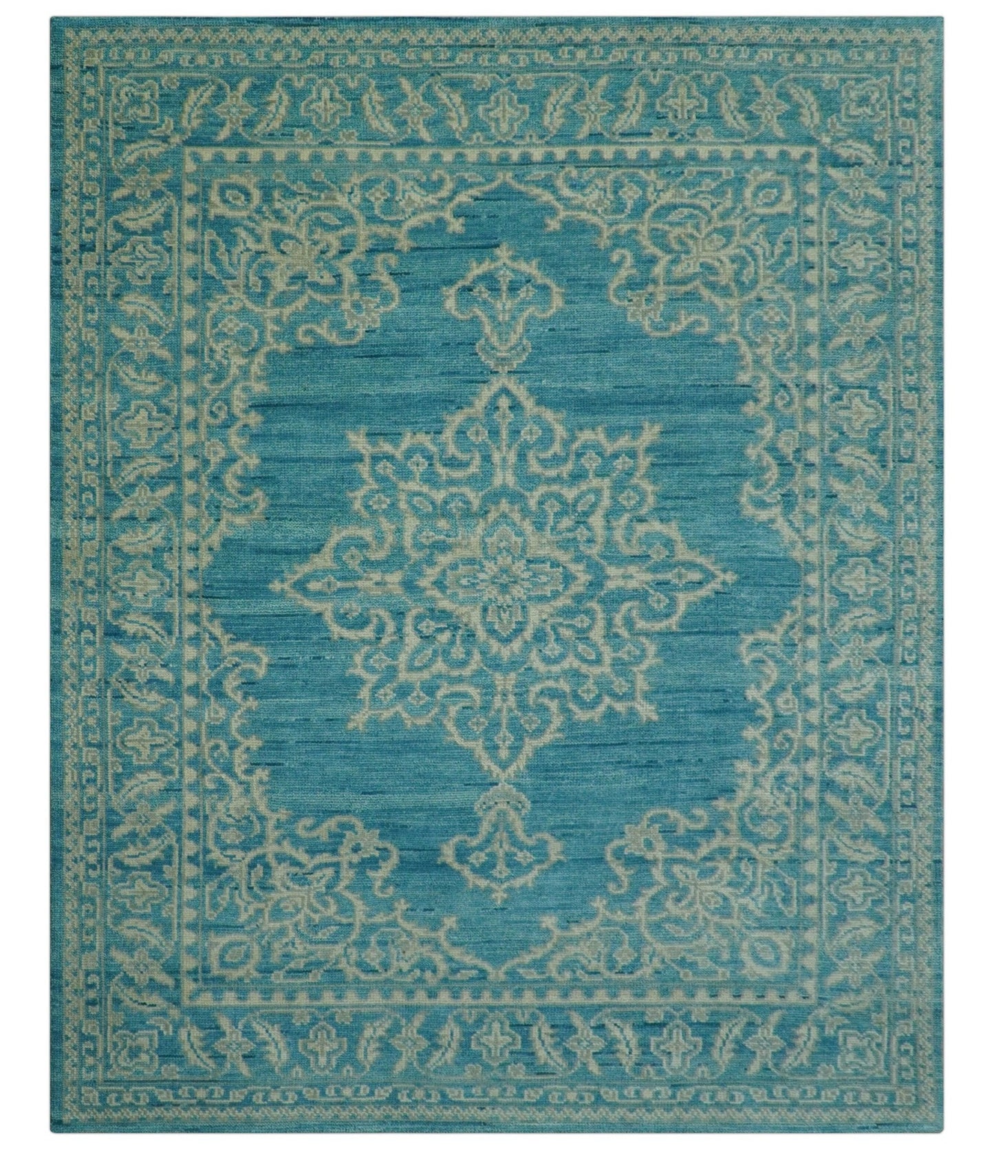 Custom Made Traditional Turkish Design Blue Hand Knotted Wool Area Rug