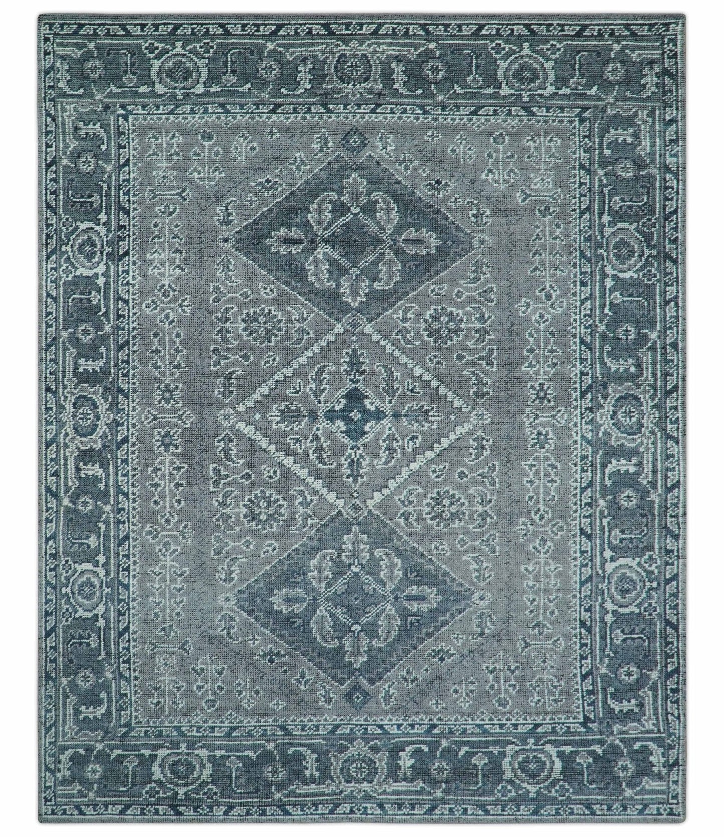 Custom Made Traditional Turkish Design Gray Hand Knotted Wool Area Rug