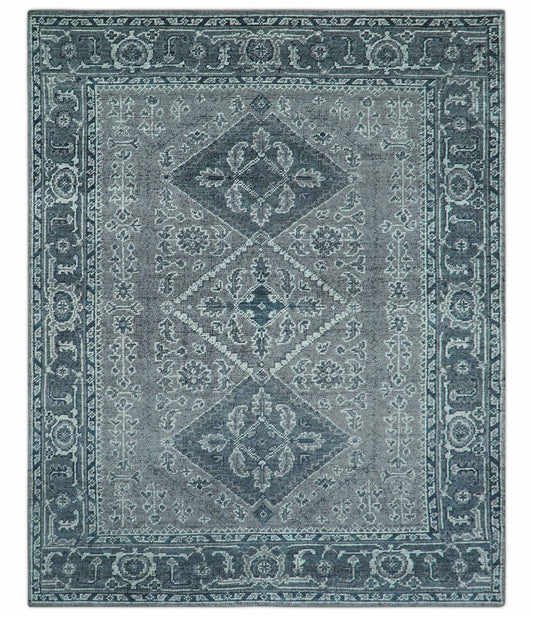 Custom Made Traditional Turkish Design Gray Hand Knotted Wool Area Rug