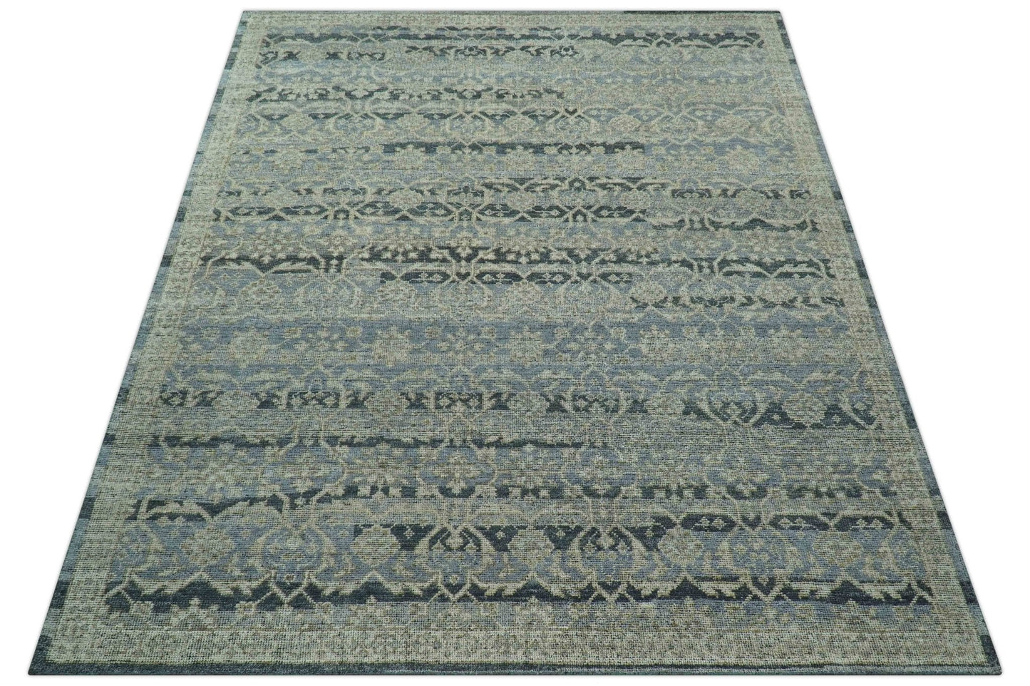Custom Made Traditional Turkish Gray And Charcoal Hand Knotted Wool Rug