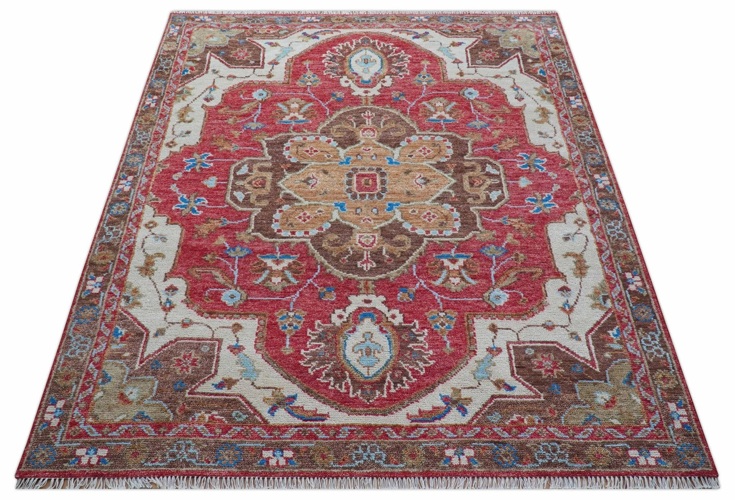 Custom Made Traditional Turkish Red And Brown Hand Knotted Wool Rug