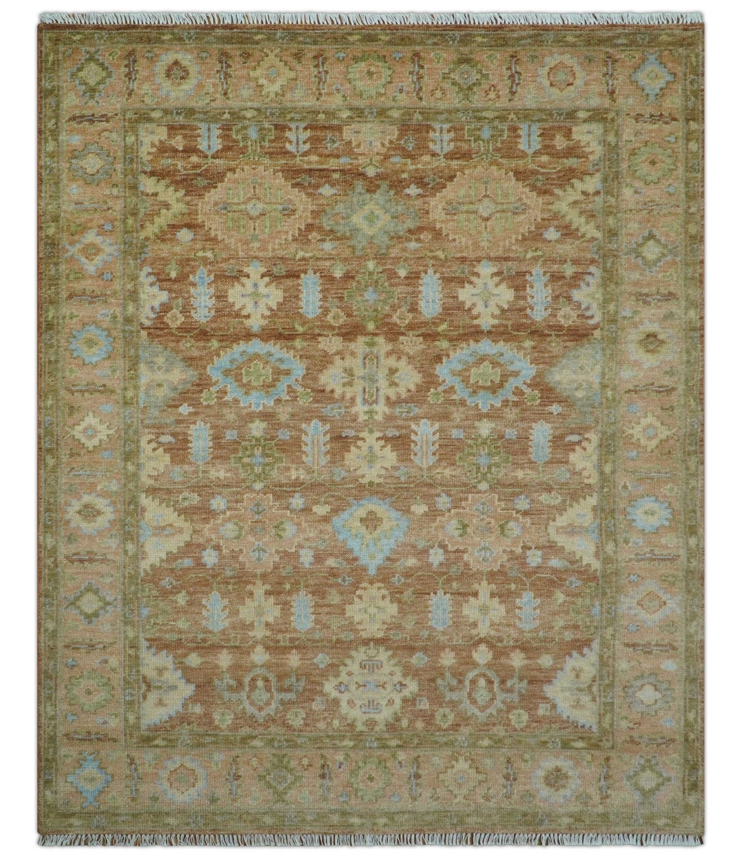 Custom Made Traditional Turkish Rust And Peach Hand Knotted Wool Area Rug