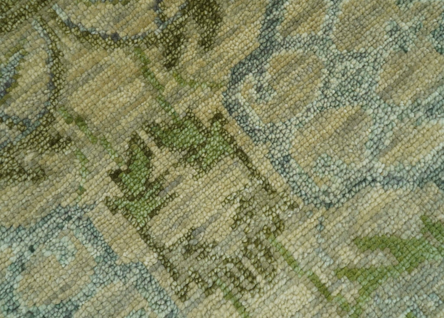 Custom Made Transitional Beige, Green and Blue Hand Knotted wool area rug