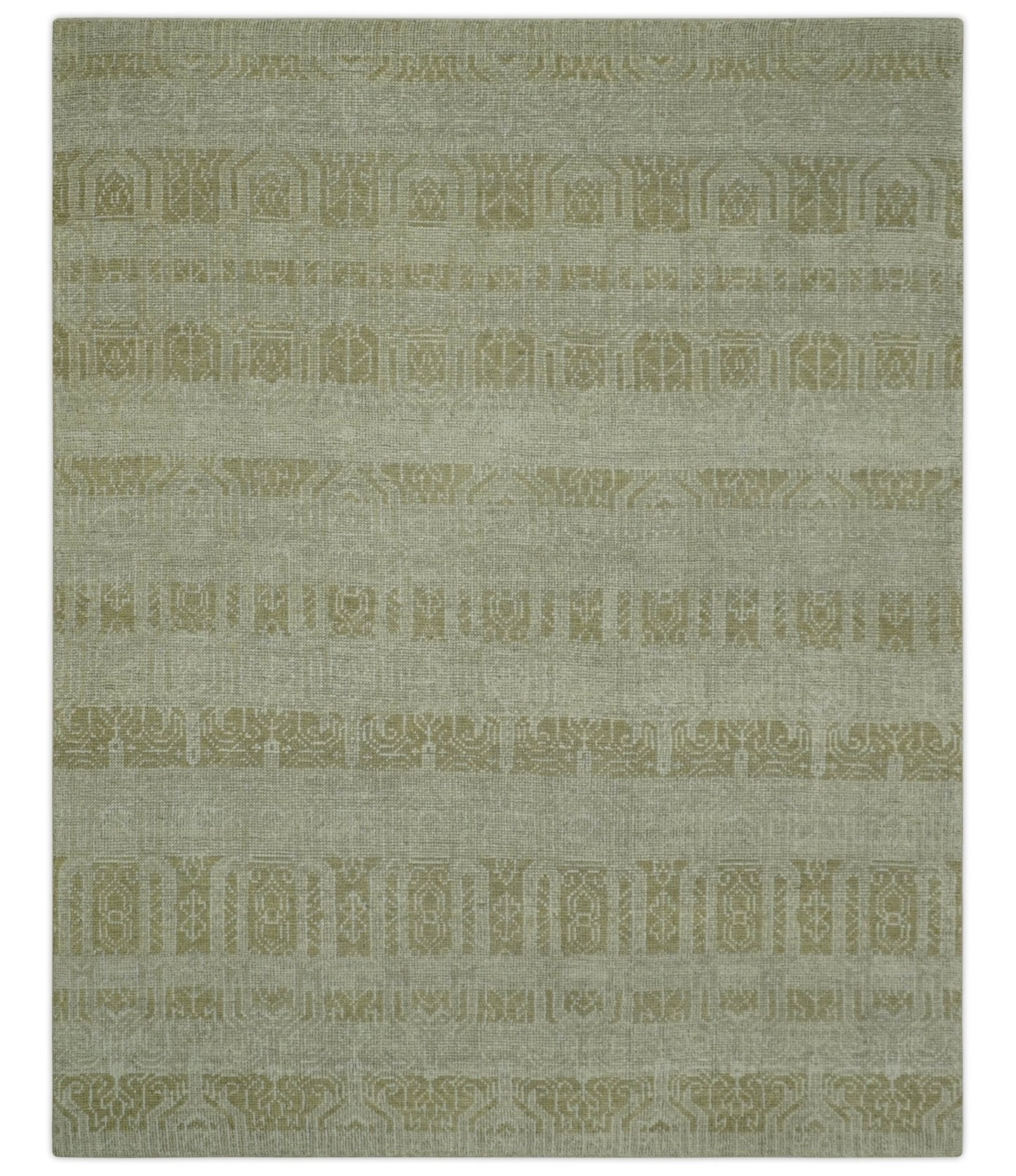 Custom Made Transitional Design Beige Hand Knotted Wool Area Rug