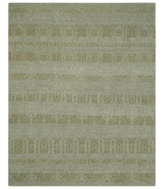 Custom Made Transitional Design Beige Hand Knotted Wool Area Rug