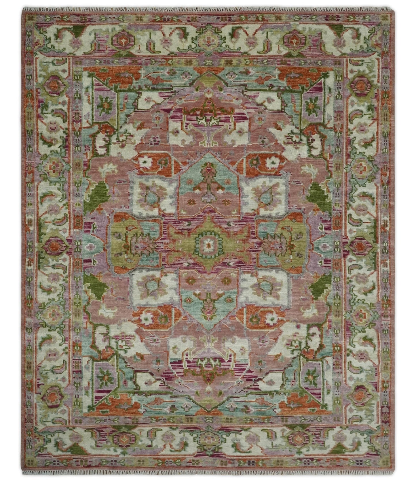 Custom Made Transitional Pink, Green and Ivory Turkish Design wool Area Rug