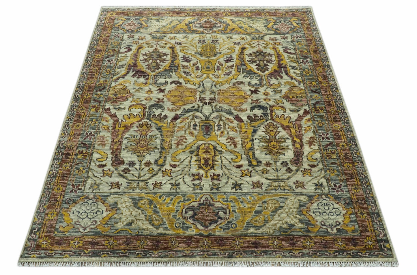 Custom Made Transitional Silver, Gold and Gray Hand Knotted Wool Rug