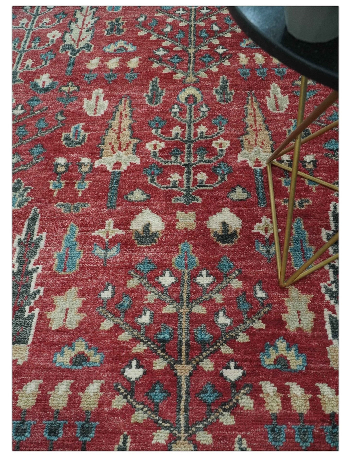 Custom Made Tree of Life Hand Knotted Maroon and Blue Traditional Wool area Rug