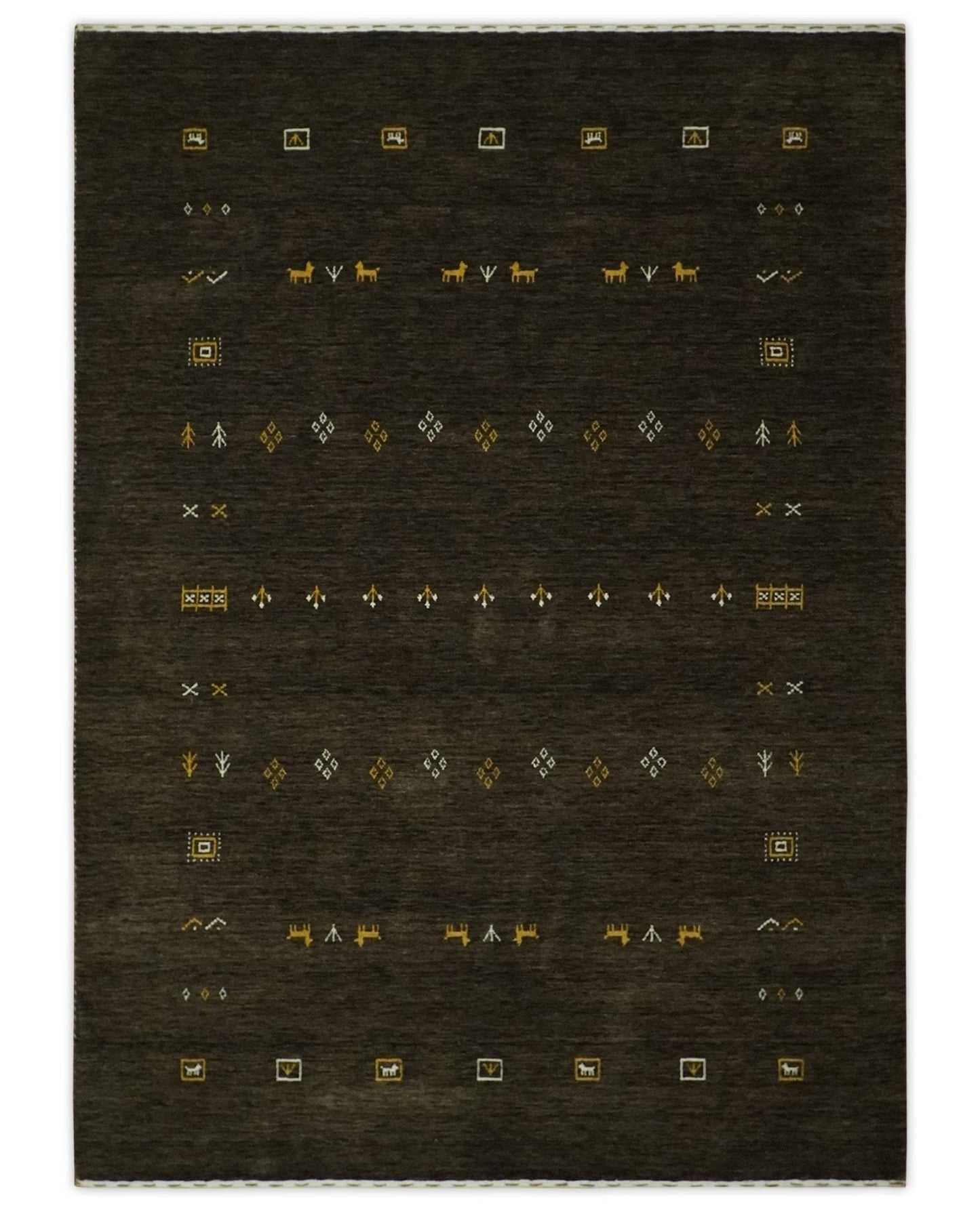 Custom Made Tribal look Greenish-Brown Traditional Hand loom Wool Area Rug