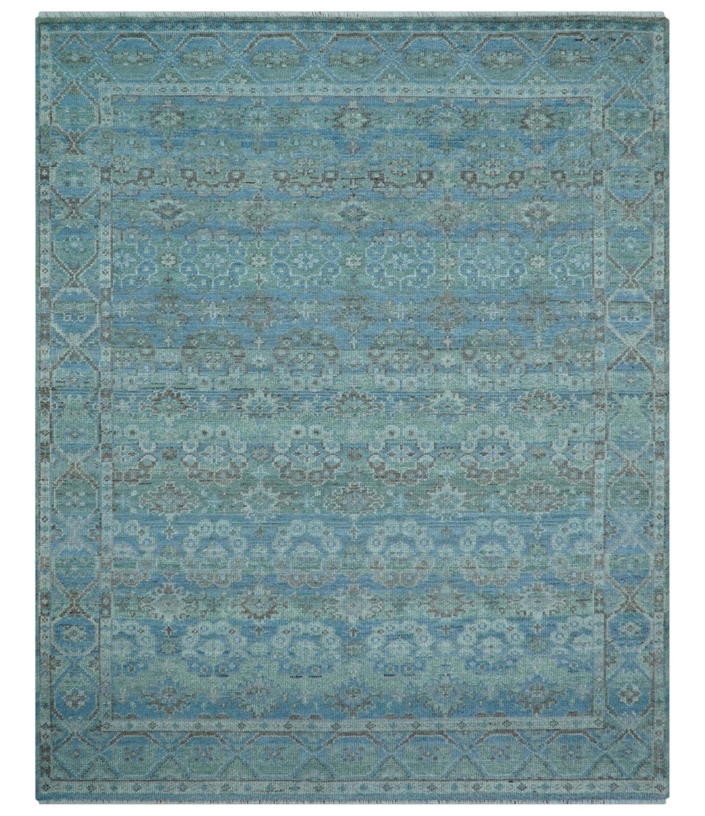 Custom Made Turkish Design Blue And Gray Hand Knotted Afghan Wool Area Rug