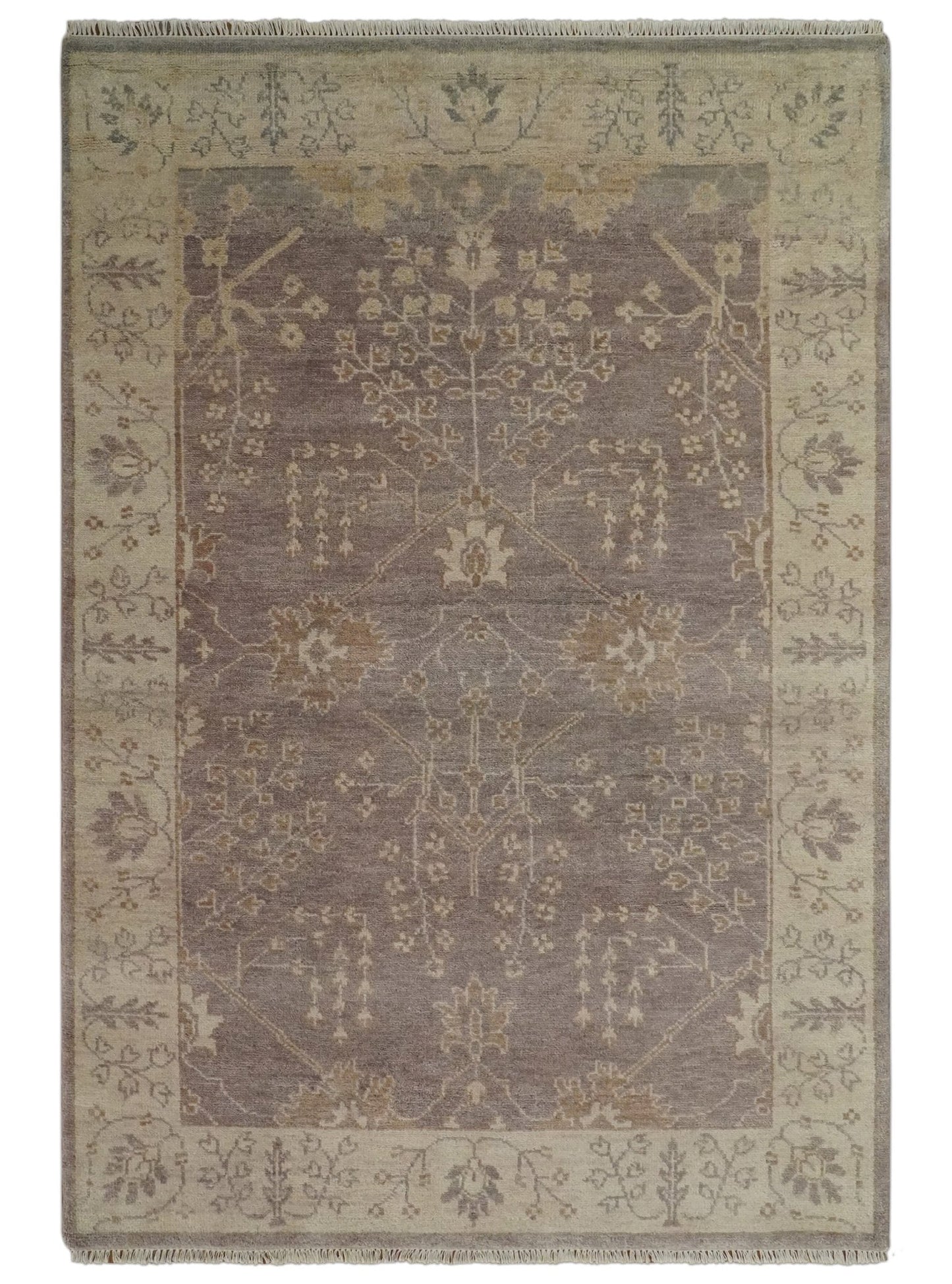 Custom Made Vintage Style Tree of life Brown And Beige Hand Knotted Wool Rug