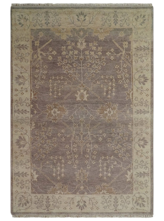 Custom Made Vintage Style Tree of life Brown And Beige Hand Knotted Wool Rug