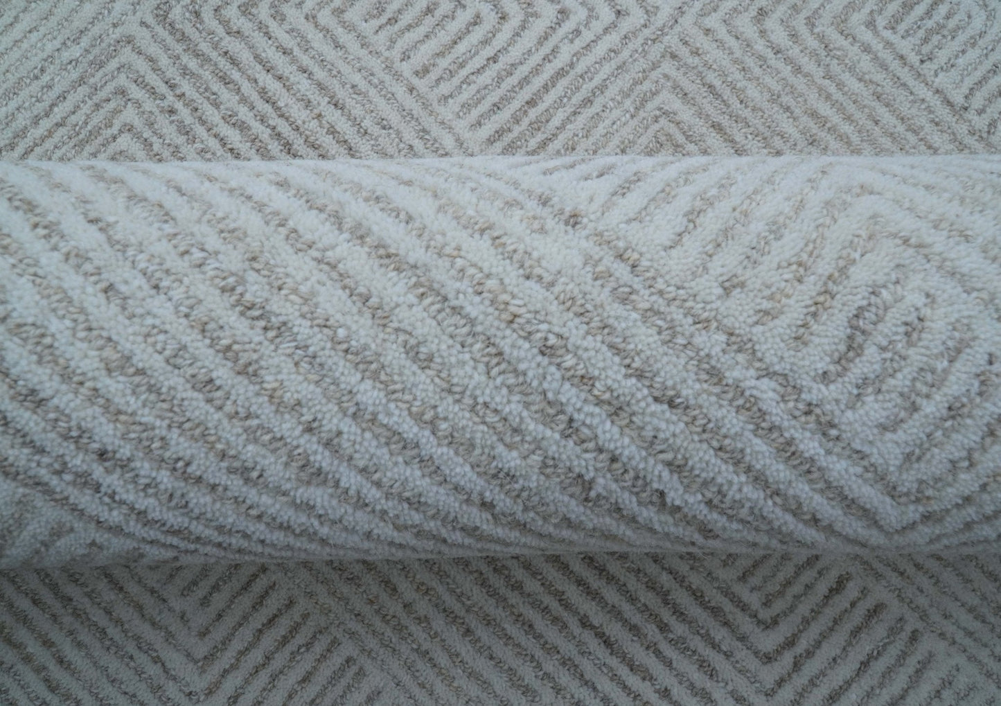 Custom Made White Beige Modern Style Hand Tufted Wool Area Rug