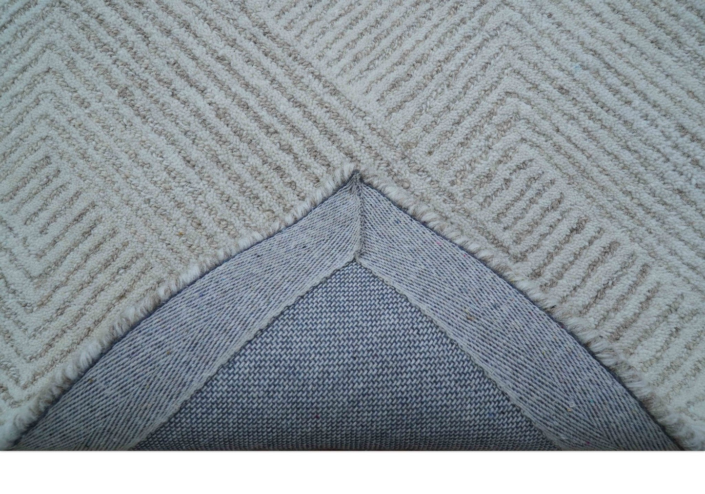 Custom Made White Beige Modern Style Hand Tufted Wool Area Rug
