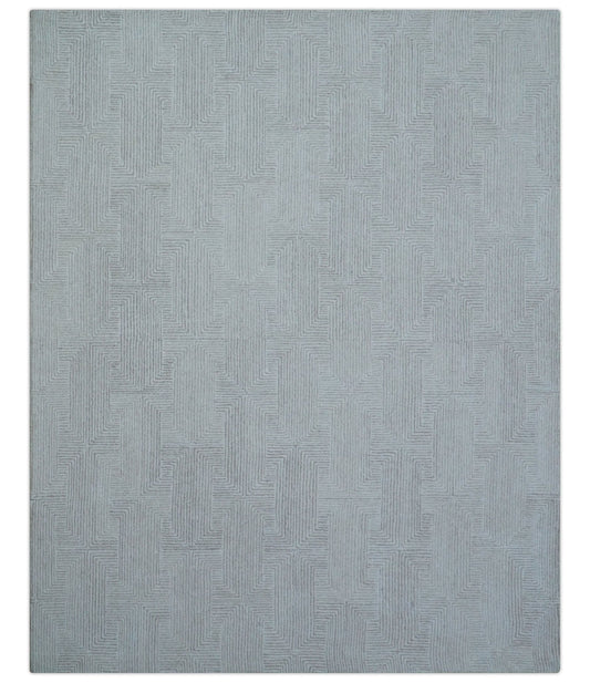 Custom Made White Beige Modern Style Hand Tufted Wool Area Rug