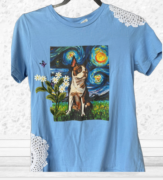 Boston Terrier Upcycled Shirt, Size Medium