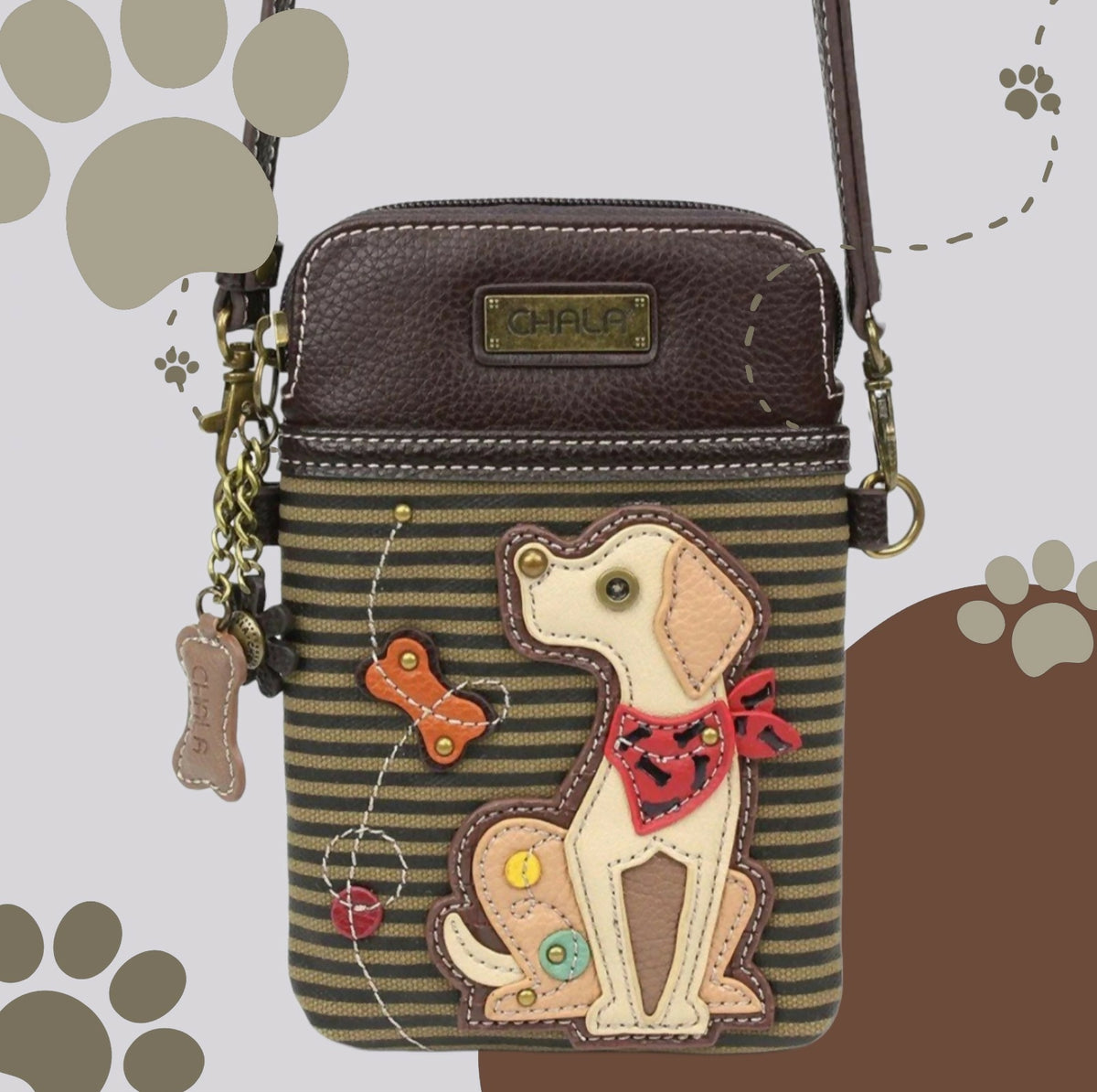 Anytime Crystals Chala Handbags Cellphone Xbody- Yellow Lab