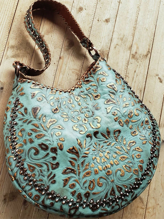 Kurtmen Turquoise Cookie Shoulder Bag w/ Crystal Accent